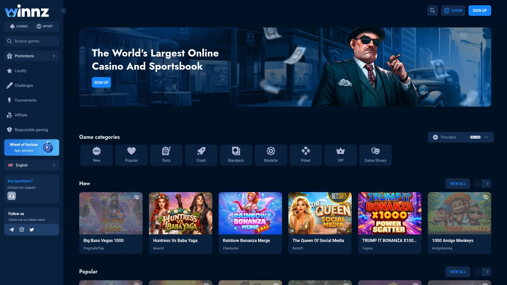 Win Casino desktop website view